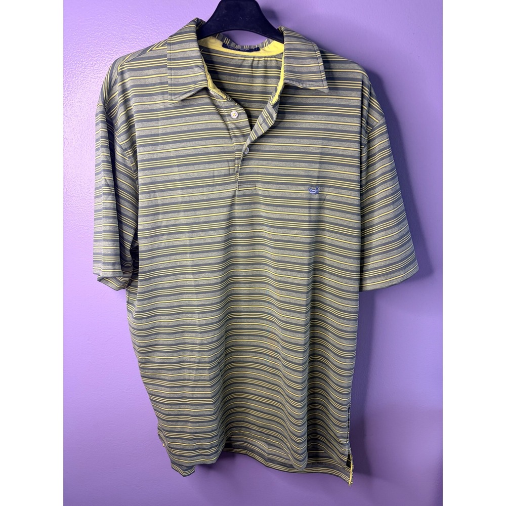 Southern Marsh Mens Large Striped Performance Polo Shirt Green Yellow BDWY419